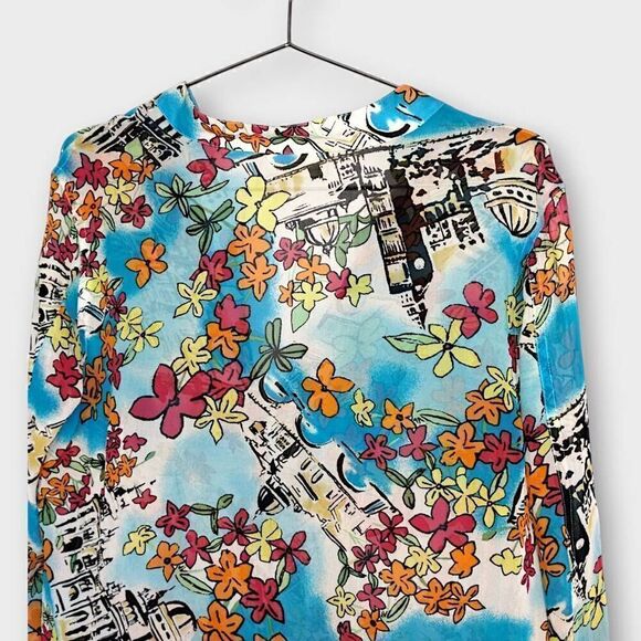 Marsh Landing Top Womens Medium Silk Button Down Tunic Shirt Tropical Coverup - Picture 5 of 10